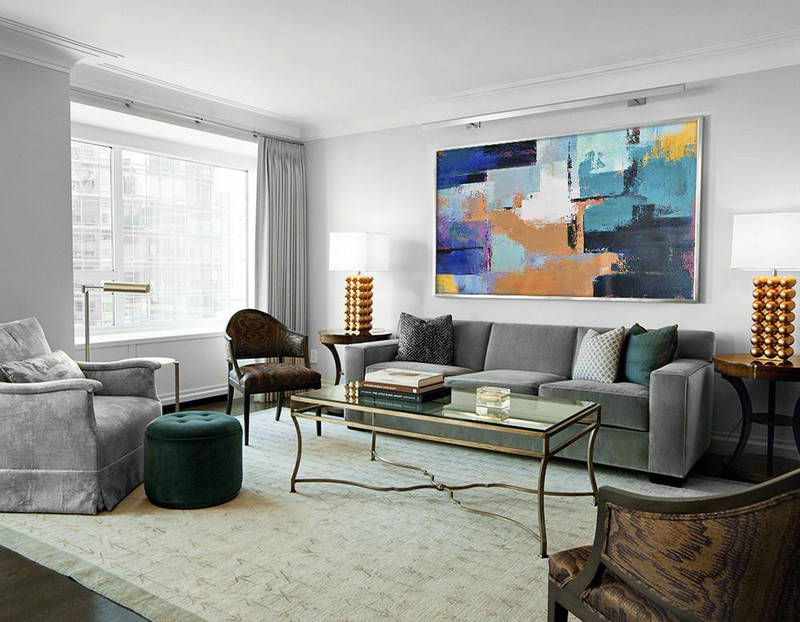 Large Abstract Art Handmade Oil Painting,Horizontal Palette Knife Contemporary Art Panoramic Canvas Painting,Extra Large Canvas Painting,White,Lake Blue,Blue,Black,Earthy Yellow.etc